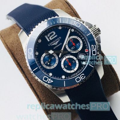 Swiss Longines Conquest Classic Replica Watch Blue Chronograph Dial Rubber Strap 41MM